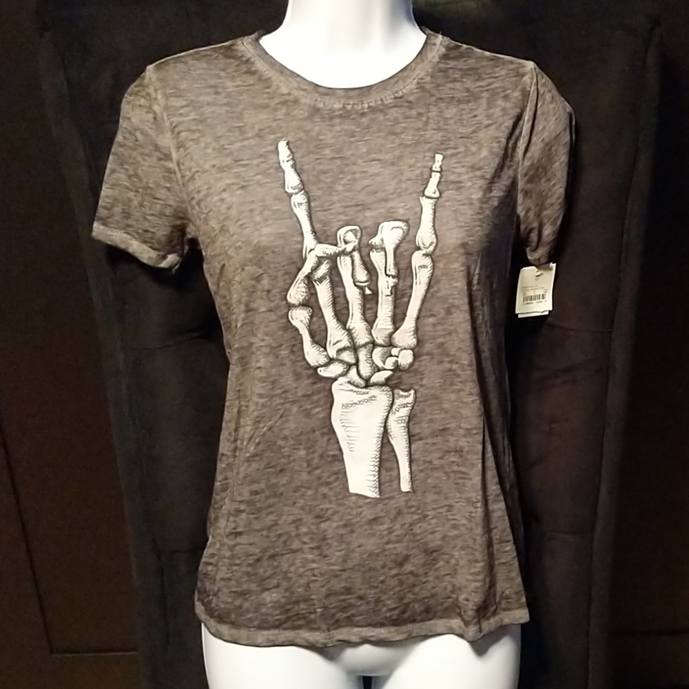 Zoe + Liv Heather Grey Metal Skeleton Hand T-shirt